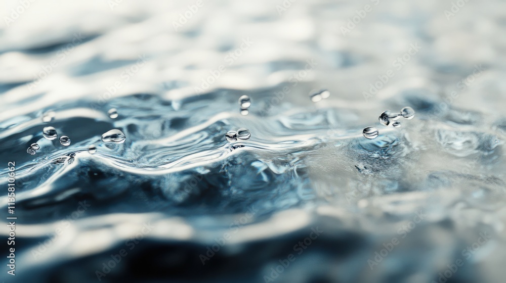 Poster a close-up of tiny water ripples on a smooth surface, creating a calming effect, isolated on white