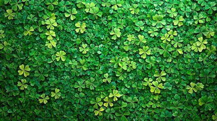 A green background filled with scattered shamrocks and clovers, representing good luck.