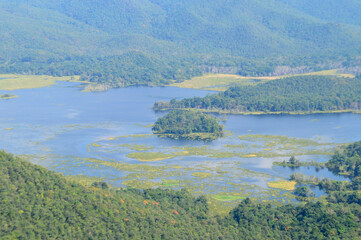 Mae Teep Reservoir and Mountain Landscape at Lamphun, Northern Thailand