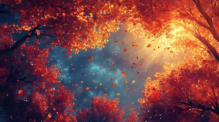 Autumn Forest: Sunlit Fall Leaves in Vibrant Colors