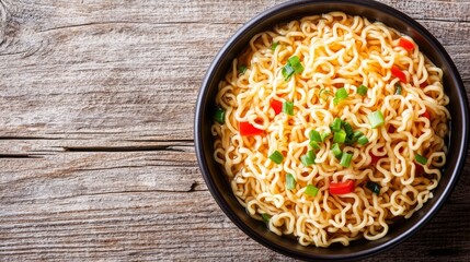 Top view of delicious ramen noodles