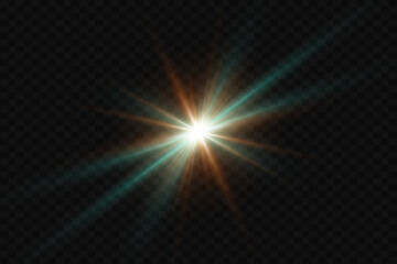 Light effect of star and flash, glare of rays and light. On a transparent background.