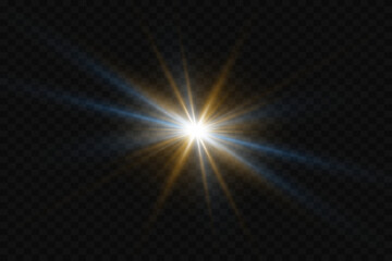 Light effect of star and flash, glare of rays and light. On a transparent background.