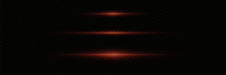 Red lines speed light effect. Horizontal effect of laser beams.