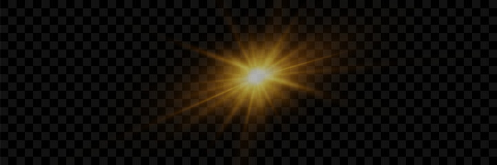 Light effect of star and flash, glare of rays and light. On a transparent background.