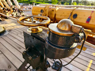 Ropes stretched across the masts of an old ship