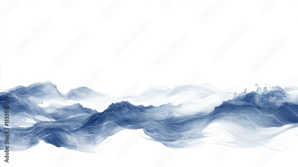 Poster a serene water surface with soft wave patterns, creating a relaxing vibe, isolated on white