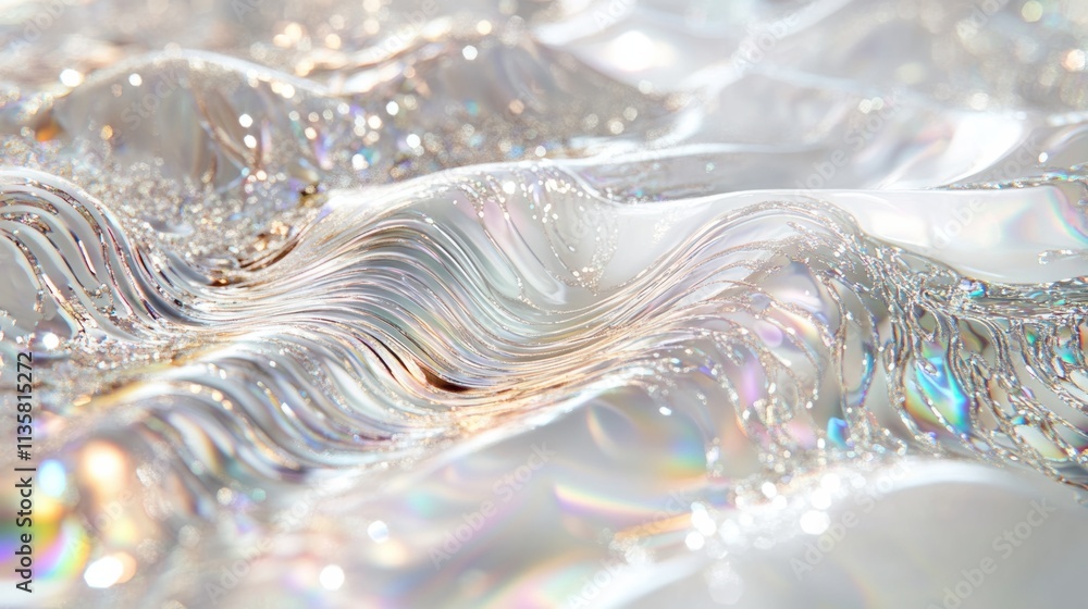 Poster a shimmering water surface with small wave patterns and glowing reflections, creating a refreshing l