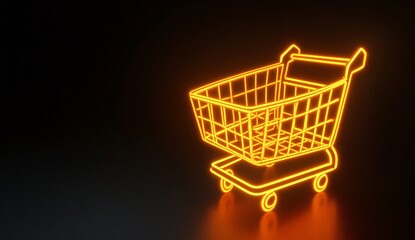 Neon Glowing Shopping Cart Online Store Ecommerce Concept