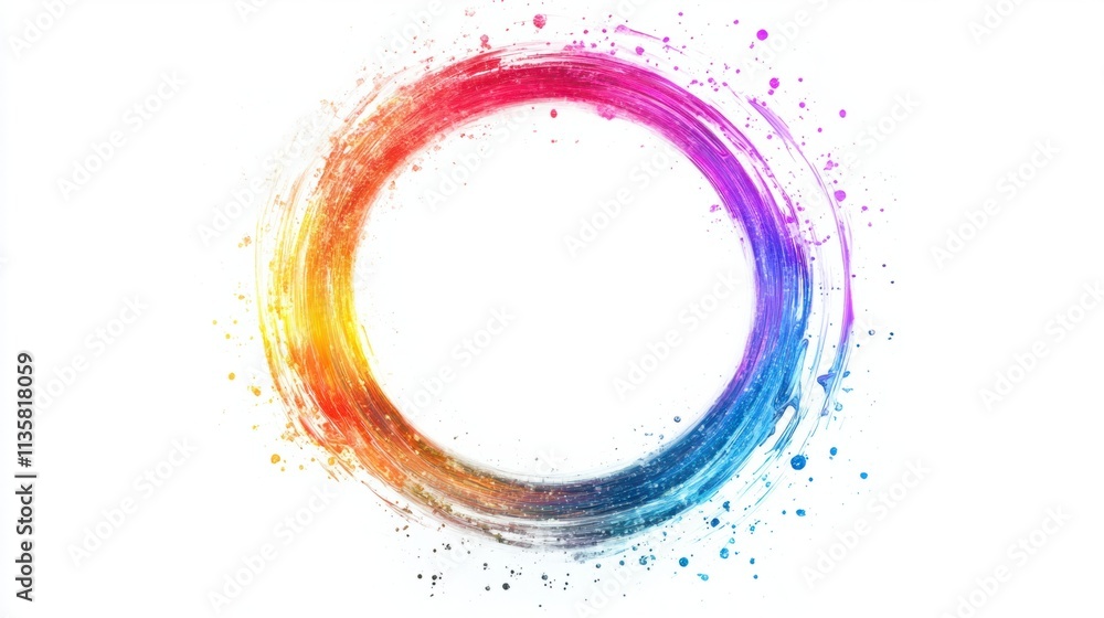 Poster a bold annular holographic frame with shimmering rainbow effects and sharp edges, isolated on a brig