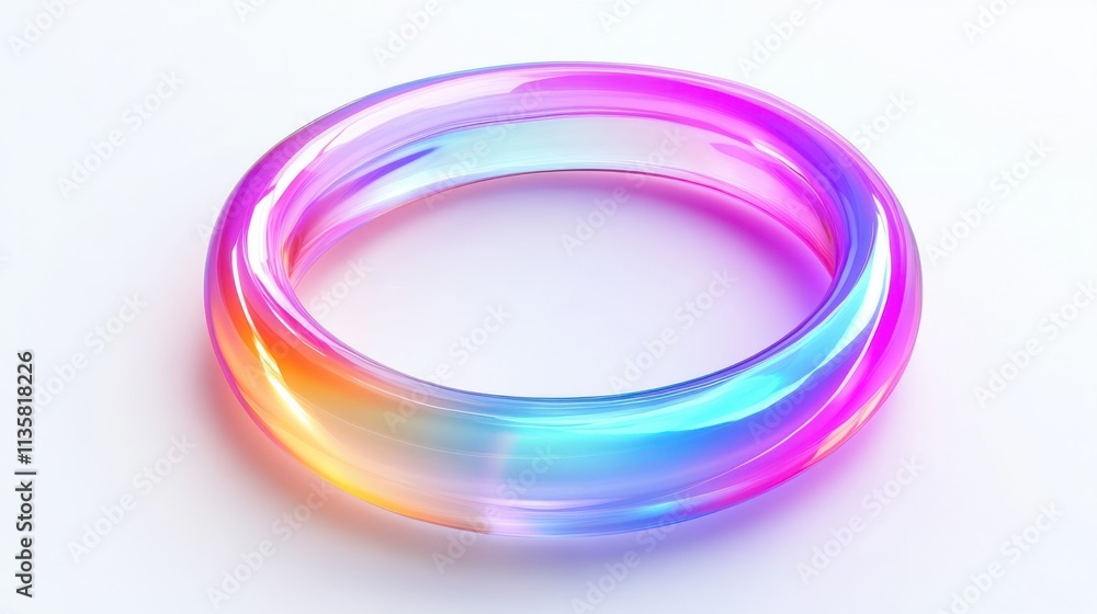 Poster a colorful hologram ring with soft glowing highlights and vibrant gradient colors, floating on a cle