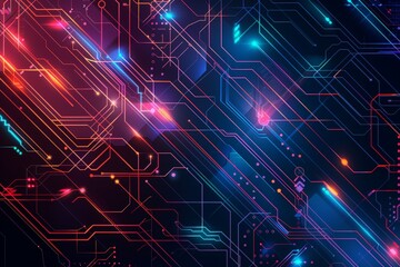 Fototapeta premium Abstract Digital Network with Bright Neon Lines and Glowing Circuits
