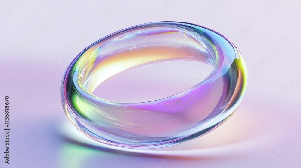Aufkleber a floating holographic ring with a smooth surface and reflective gradient effects, placed on a white
