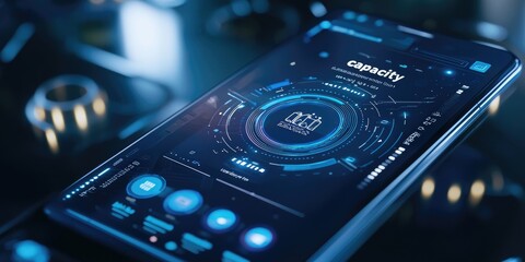 A modern app interface displaying a "capacity" icon, indicating the available space or resources.
