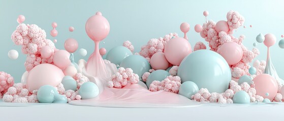 Abstract Pastel Pink   Blue Liquid Swirls  3D Render  Fluid Art Background