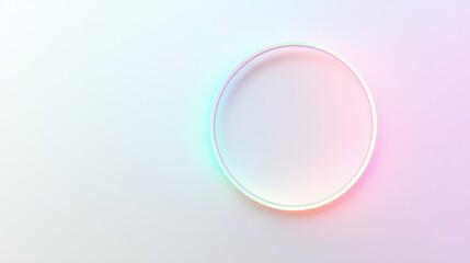 Obraz premium A minimalistic holographic circle with soft pastel colors and a glowing border, floating on a white background