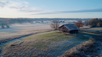 A solar farm viewed from a drone, with solar panels reflecting sunlight to create dynamic effects. The screen presents bright blue sky and golden light, suitable for green energy advertising.