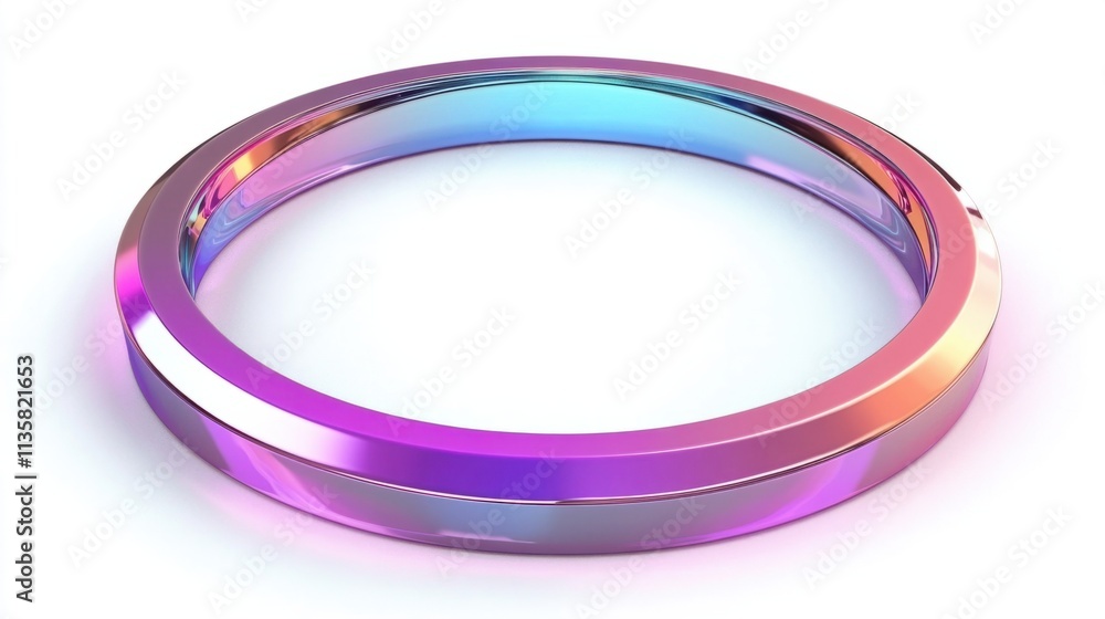 Poster a sleek annular holographic frame with sharp edges and a multicolored gradient, isolated on white