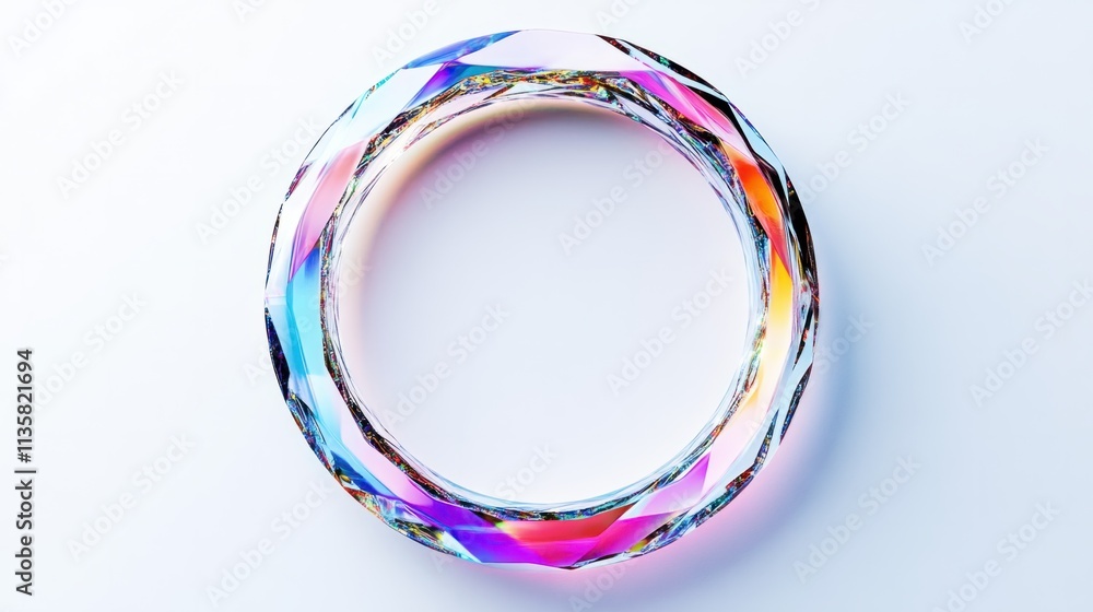 Poster a sleek annular holographic frame with sharp edges and a multicolored gradient, isolated on white