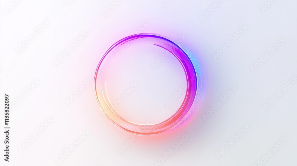 Poster a smooth holographic circle with a radiant glow and dynamic gradient transitions, placed on a white 