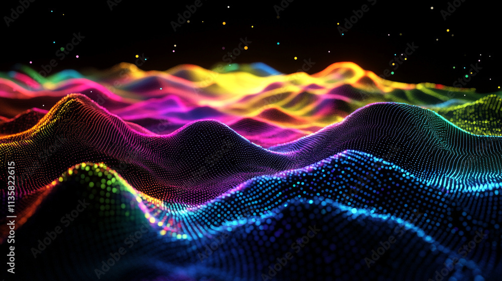 Poster colorful digital wave patterns create a mesmerizing visual experience