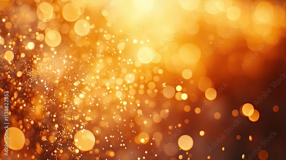 Poster sparkling golden bokeh background with glowing light particles creating a warm and festive atmospher
