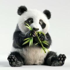 Naklejka premium Adorable Panda Eating Bamboo