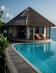Fototapeta premium Luxury Oceanfront Villa with Infinity Pool Tropical Getaway