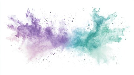 Obraz premium A burst of soft pastel tones in lavender and mint green, forming a calming abstract design, on a white background