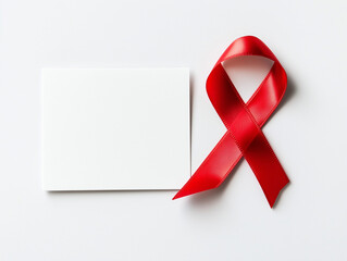 red ribbon on white background with card