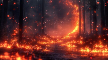 Obraz premium Infernal Forest: A fiery spectacle of nature's destructive power
