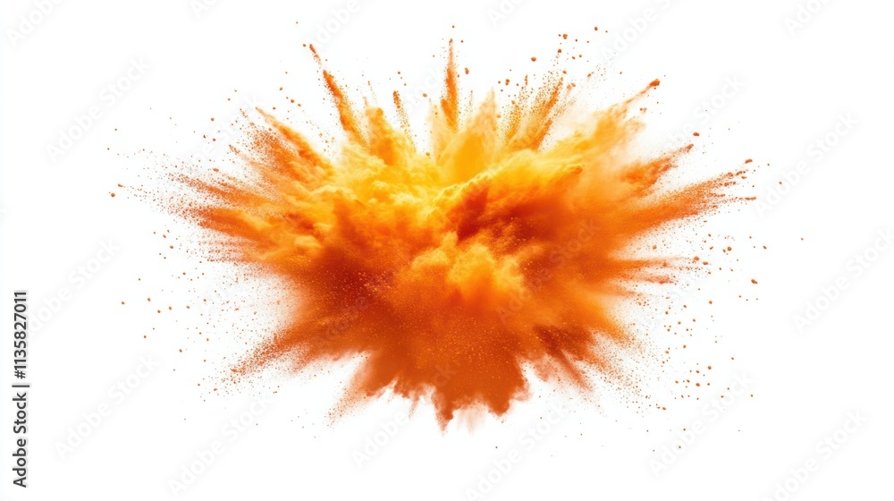 Poster a dynamic burst of orange and yellow powder with soft gradients, creating a fiery explosion of color