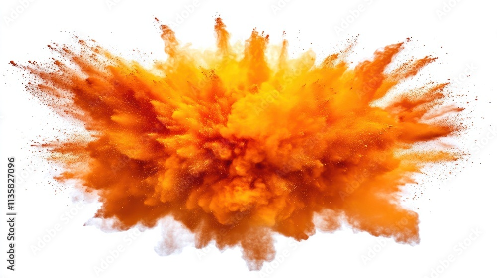 Poster a dynamic burst of orange and yellow powder with soft gradients, creating a fiery explosion of color