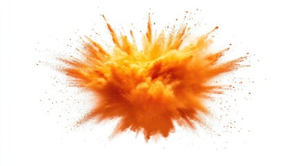 A dynamic burst of orange and yellow powder with soft gradients, creating a fiery explosion of color, isolated on white