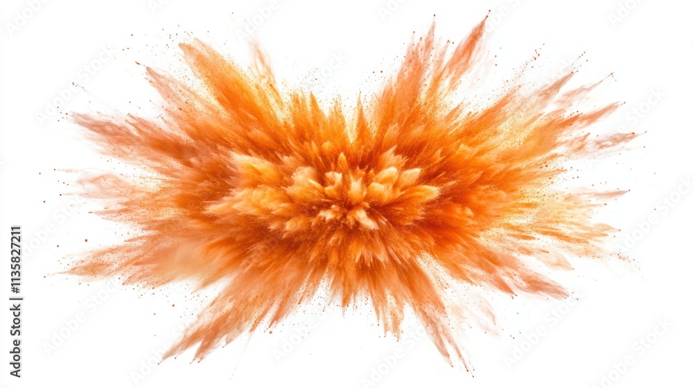 Poster a dynamic burst of orange and yellow powder with soft gradients, creating a fiery explosion of color