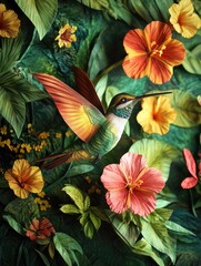 Hummingbird flying over flowers