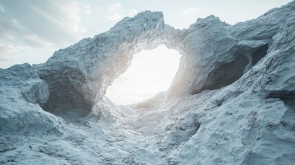 Fototapeta premium Stunning Natural Arch Formation in Rocky Landscape with Soft Light Breaking Through, Capturing the Essence of Earth Beauty and Serenity in a Unique Coastal View