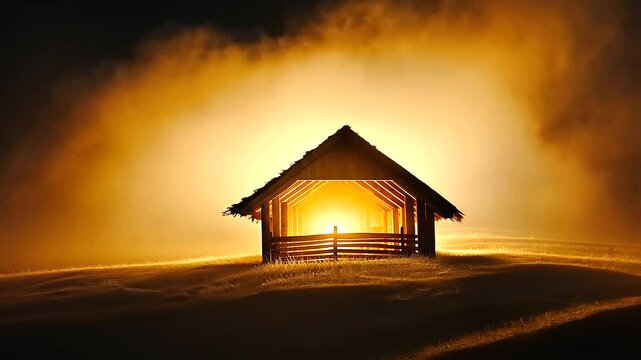 Empty Manger Bathed in Soft Light and Fog