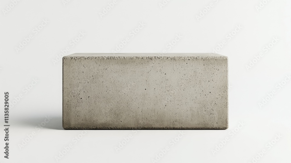 Poster minimalistic concrete block on a clean white background, showcasing texture and industrial design el