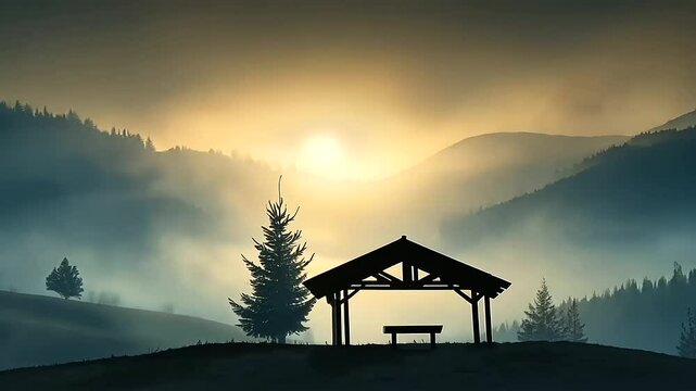 Empty Manger in Misty Darkness with Gentle Light