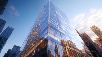 High-rise office in the city center amidst business competition.