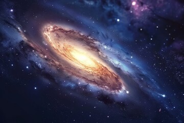 A spiral galaxy shines brightly amidst a vast expanse of stars in the cosmic landscape A cosmic landscape with swirling galaxies and stars