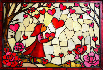 Valentine's Day card design. Illustration with oil paint. Pattern for printing on wall decorations, covers, wallpapers