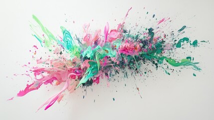A spray of dynamic neon colors including green, pink, and turquoise, forming an energetic burst, on white
