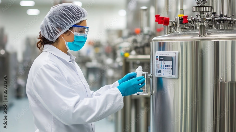 Poster scientist conducting compound testing for advanced coatings in industrial lab setting