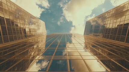High-rise office in the city center amidst business competition.