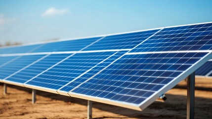 Rows of Solar Panels Harnessing Sustainable Energy in Rural Landscape