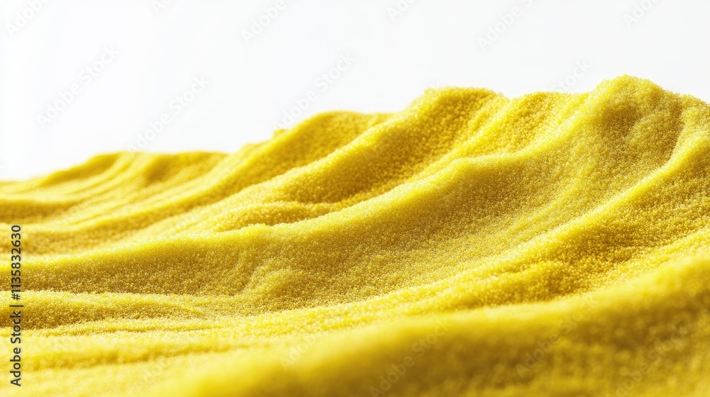 Poster close-up view of bright yellow sand with soft waves and textured surface captured in natural light i
