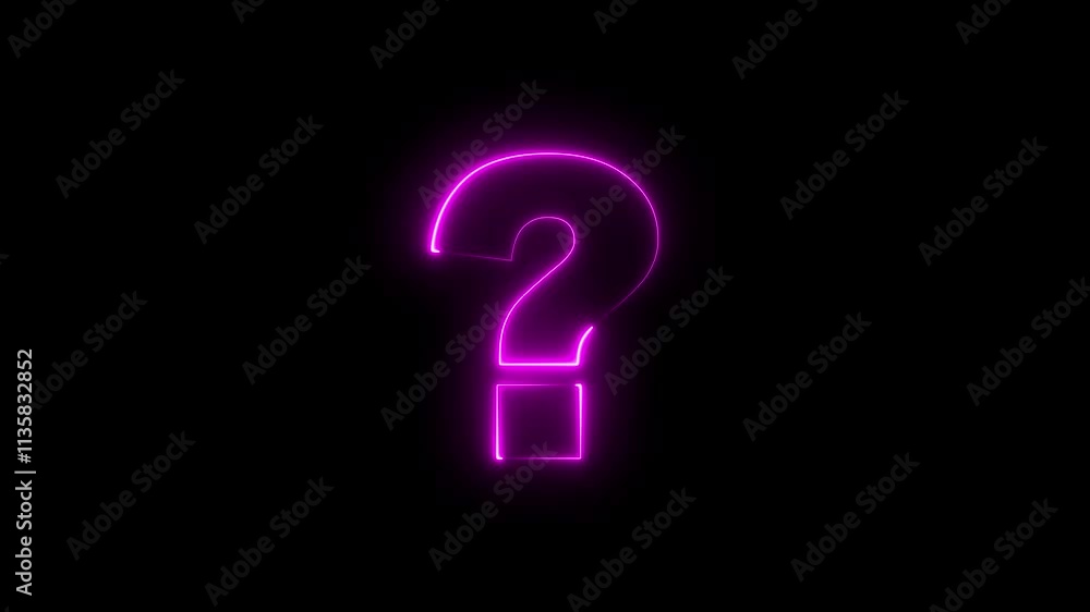 Poster ? icon animation by pink color neon on black background. neon glowing question marks icon background