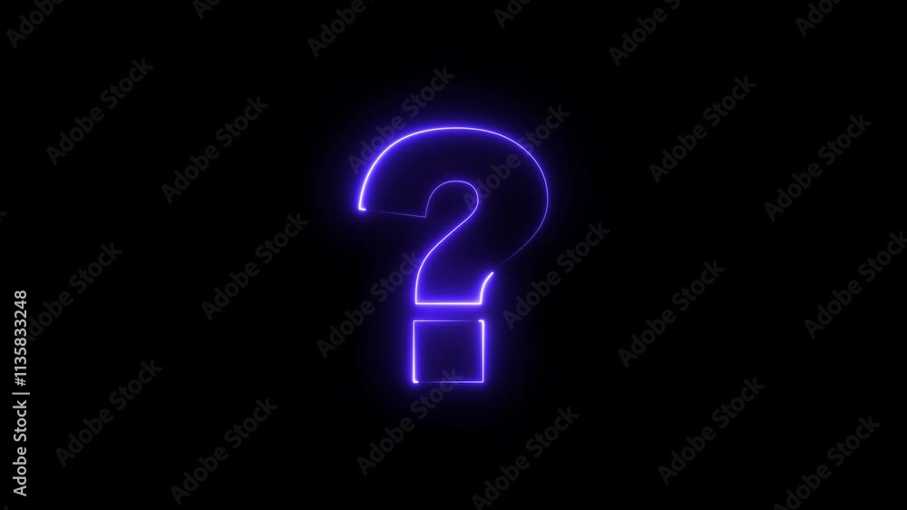 Poster ? icon animation by blue color neon on black background. neon glowing question marks icon background